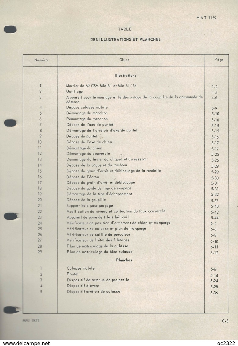 MANUEL MILITAIRE De 1971 MANUEL RÉPARATION MORTIERS DE 60 CS MODÈLE 61 Et 61/67 - Dokumente