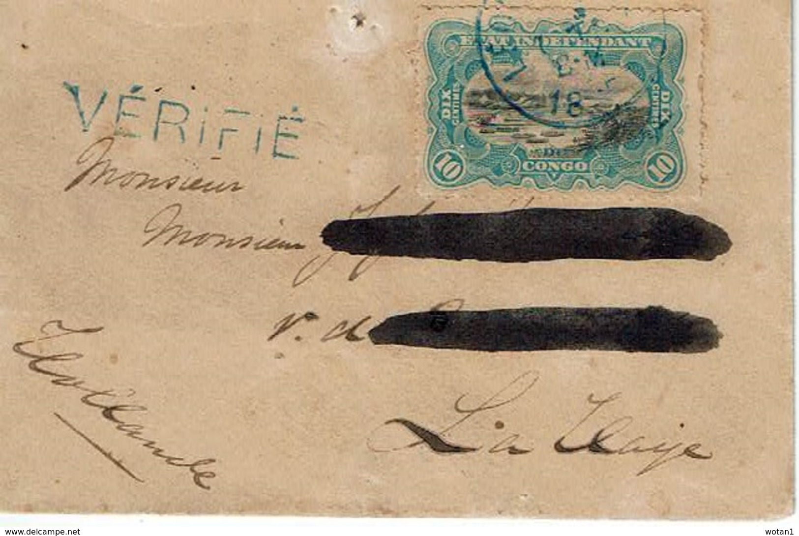 CONGO - T.P. 18 S/petite Lettre De LEOPOLDVILLE Du 9-10-1895 à LA HAYE Via BOMA + Griffe Bleue "VERIFIE" - Lettres & Documents