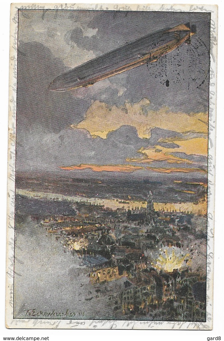 Zeppelin Bombardant Anvers  - WWI - Dirigeables