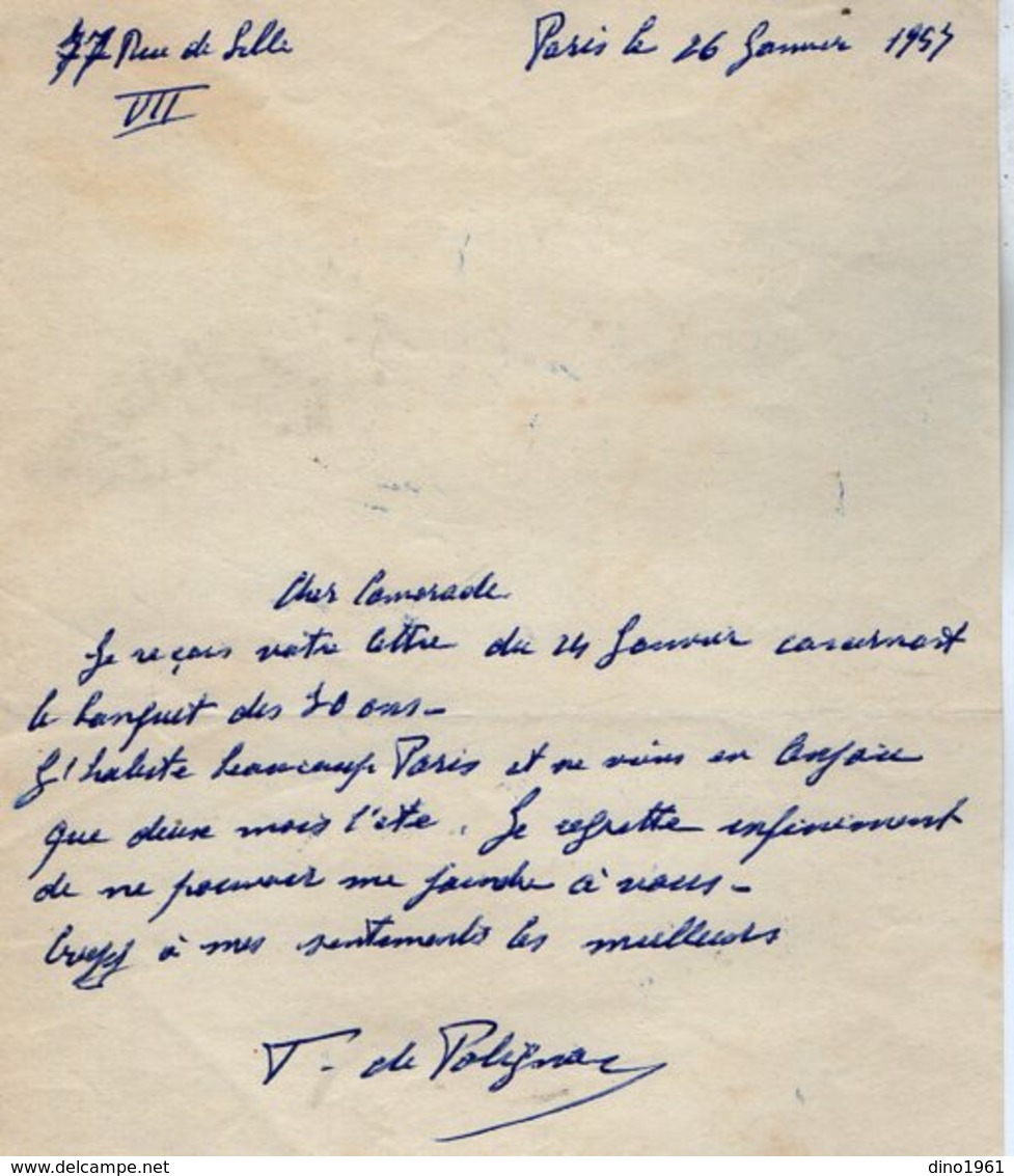 VP14.799 - PARIS 1957 - LAS - Lettre Autographe De Mr F. De POLIGNAC - Autres & Non Classés