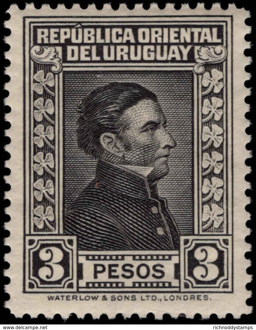 Uruguay 1929-33 3p Black Waterlow Fine Mounted Mint. - Uruguay
