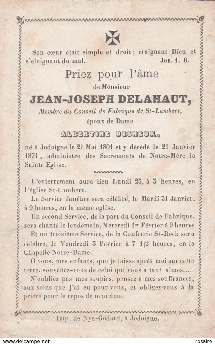 Jean Joseph Delahaut-jodoigne 1801-1871 - Images Religieuses