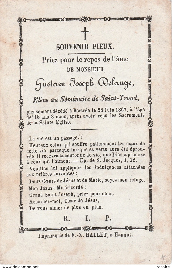 Gustave Joseph Delange-bertrée 1867-opgelet-bevestigd Op Andere Prent - Devotion Images