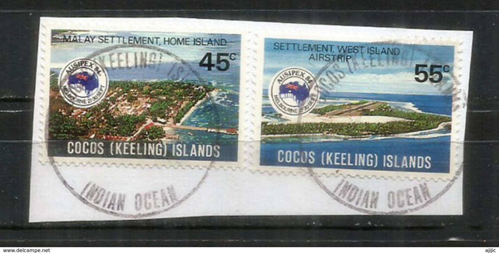 Aérodrome De L'île Cocos-Keeling Sur West Island & Malay Settlement Sur Home Island, Oblitérés Sur Fragment Lettre - Cocos (Keeling) Islands