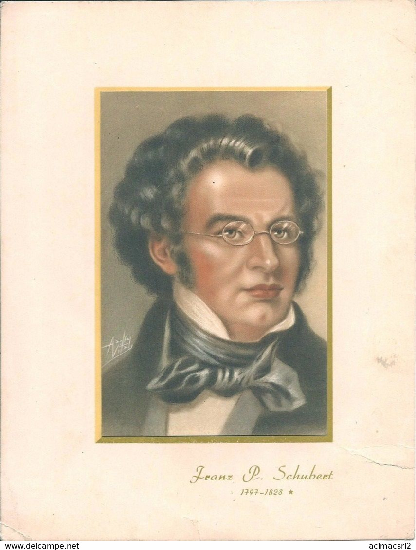 X1174 OPERA CLASSICAL MUSIC - FRANZ SCHUBERT Vtg Cardboard With Stamped Draw Of Great Composer Ed NOVITAS 22x16cm - Autres & Non Classés