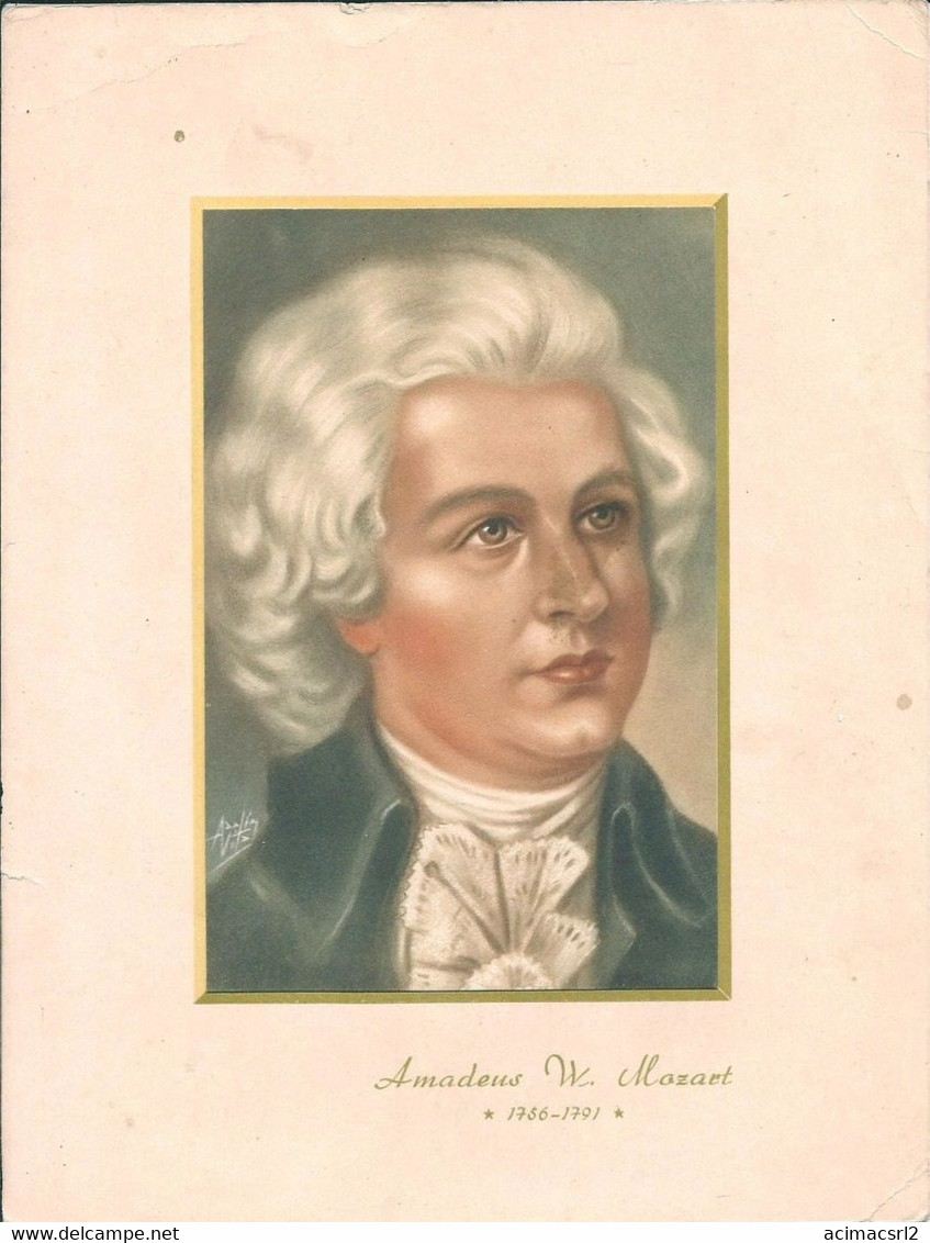 X1176 OPERA CLASSICAL MUSIC - AMADEUS MOZART Vtg Cardboard With Stamped Draw Of Great Composer Ed NOVITAS 22x16cm - Autres & Non Classés