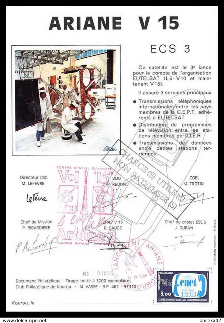 12101 Ariane V 15 1985 Esc3 Signé Signed Autograph France Espace Espace Space Lettre Cover - Europe