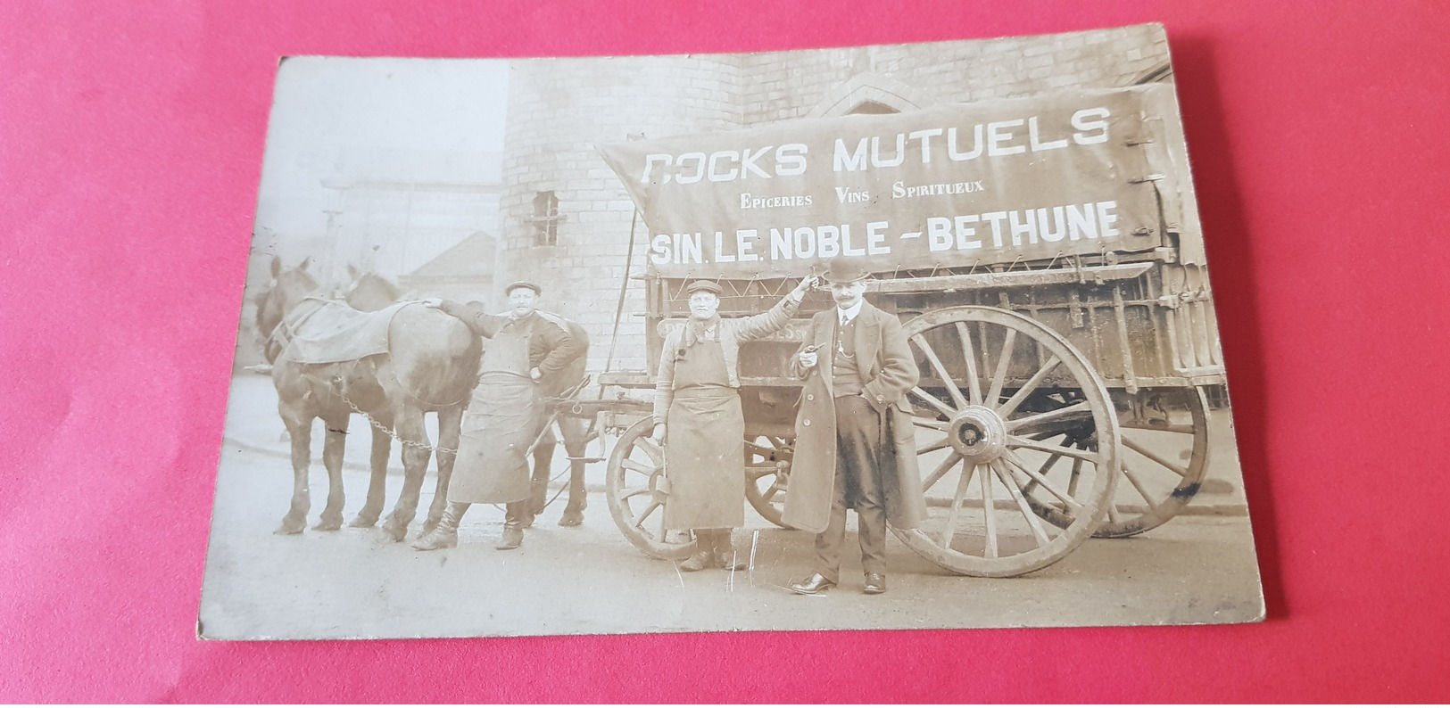 Ancienne Carte Photo "Docks Mutuels Epicerie Vins Spiritueux" En Cariole - Sin Le Noble