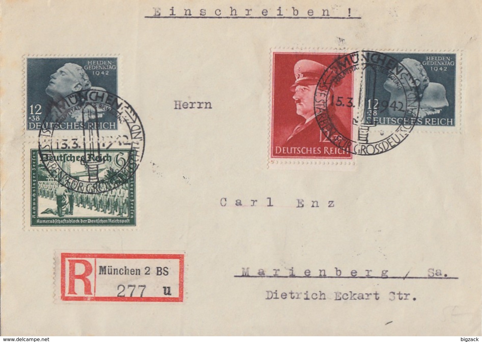 DR R-Brief Mif Minr.772,773,2x 812 SST München 15.3.42 - Briefe U. Dokumente