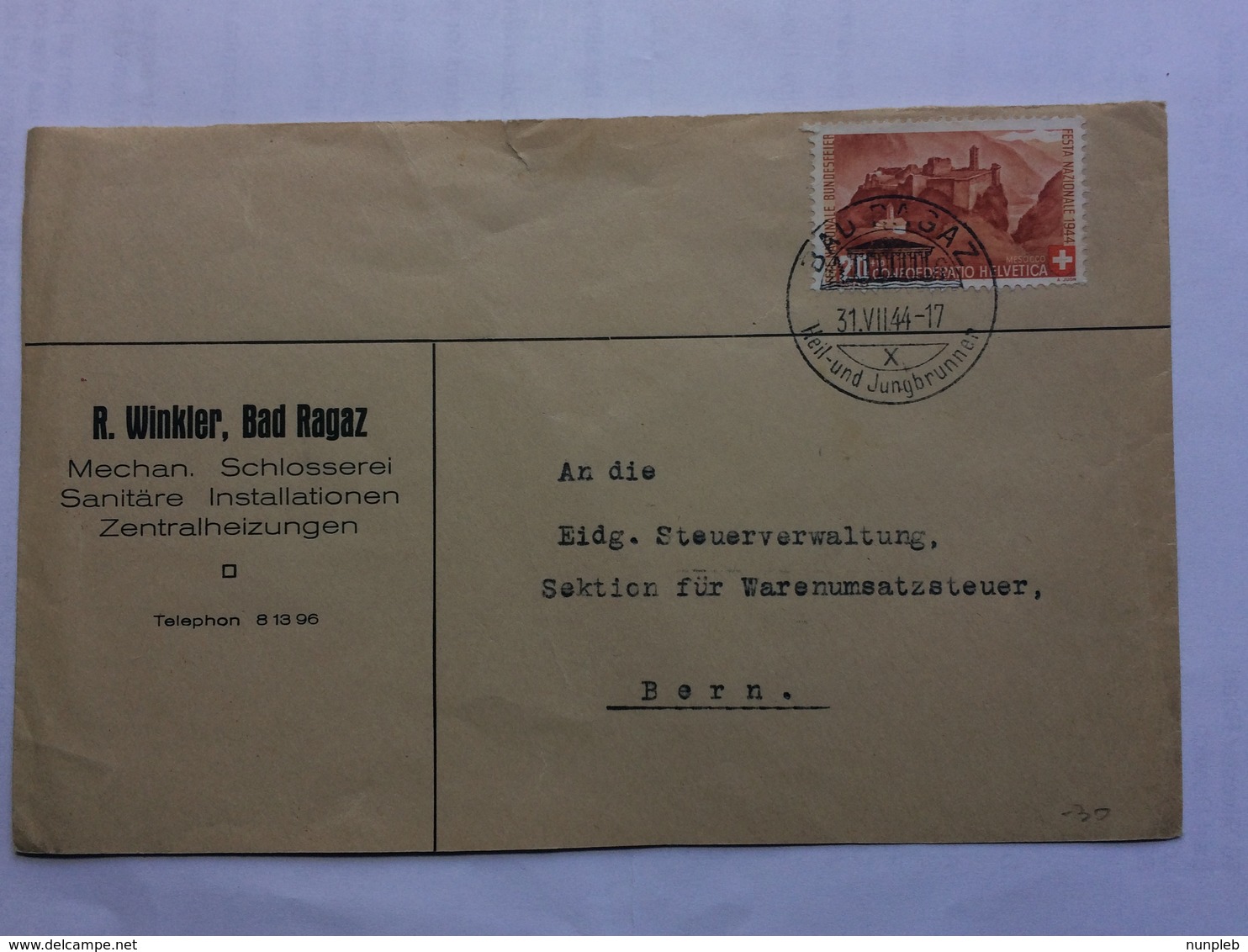 SWITZERLAND 1944 Cover Bad Ragaz Handstamp To Bern - Covers & Documents