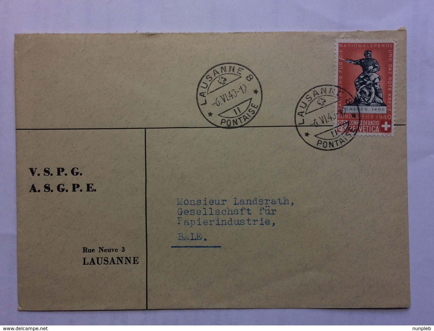 SWITZERLAND 1940 Cover Lausanne To Bale - Covers & Documents