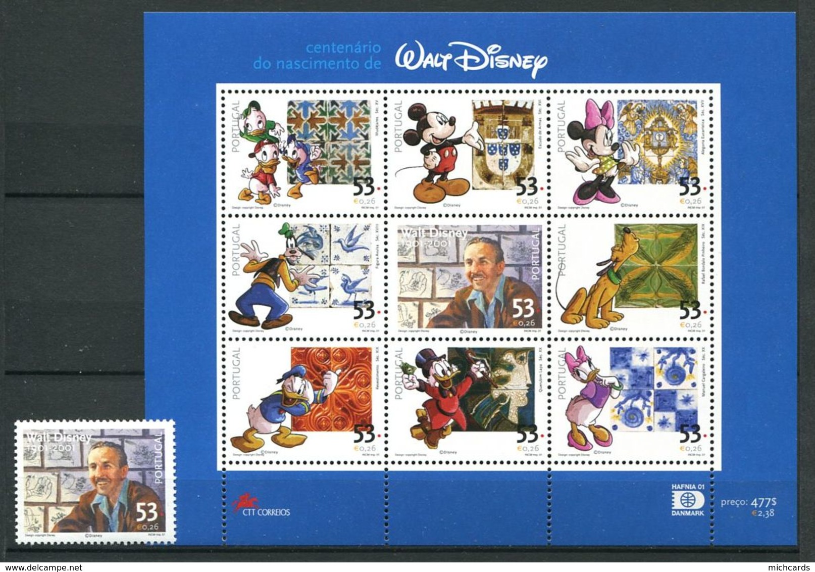 248 PORTUGAL 2001 - Yvert 2522 + 2523/30 - Cinema Walt Disney - Neuf ** (MNH) Sans Trace De Charniere - Neufs