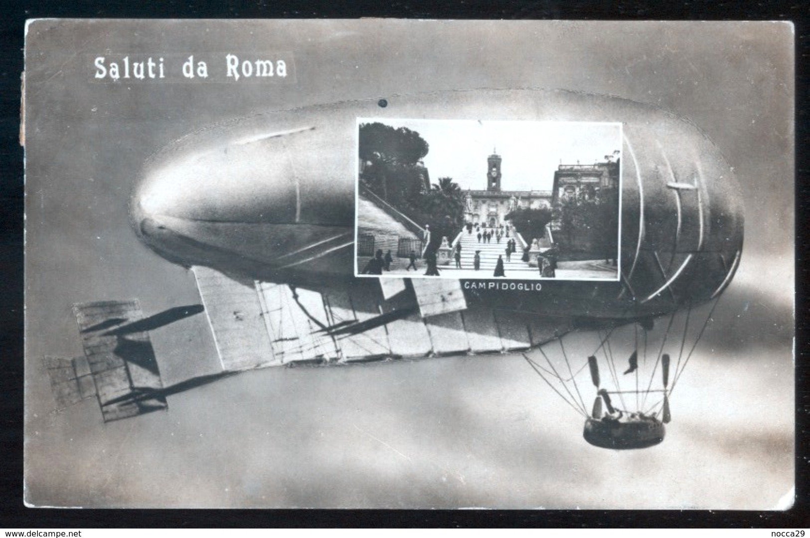 ROMA - 1918   - SALUTI  CON  DIRIGIBILE - FOTOMONTAGGIO - Dirigibili