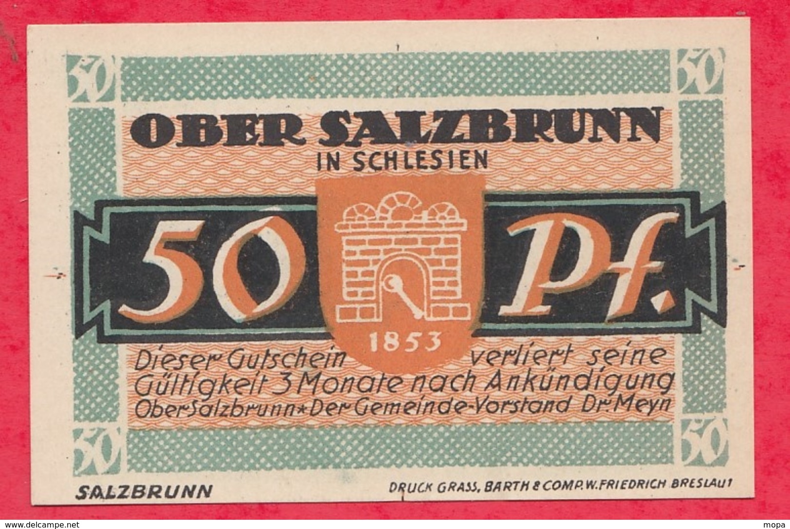 Allemagne 1 Notgeld De 50 Pfenning Stadt Salzbrunn (Silésie--Pologne Dans L 'état ( TRES-RARE) N °3485 BIS - Collections