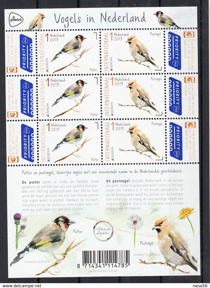 Nederland 2019 Nvph Nr ??, Mi Nr ??, Europa, Vogels In Nederland , Putter + Pestvogel, Putter + Plague Bird - Unused Stamps