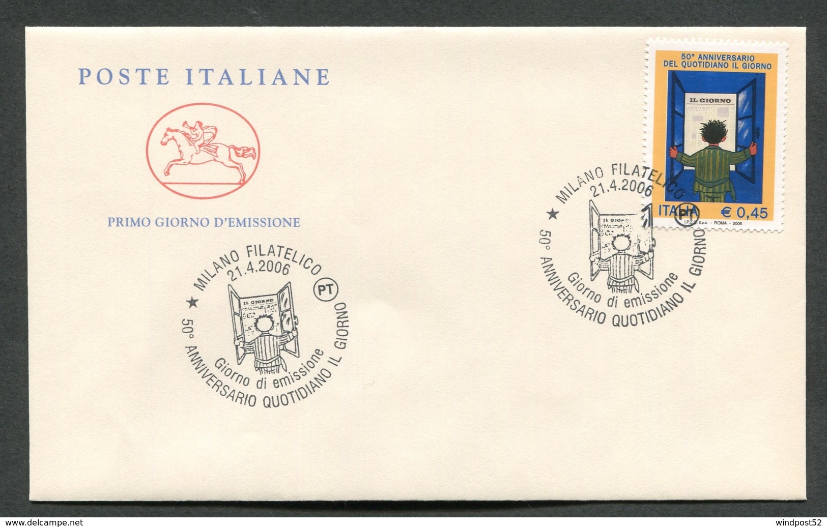 FDC ITALIA 2006 - CAVALLINO - ANNIVERSARIO QUOTIDIANO IL GIORNO - 367 - FDC