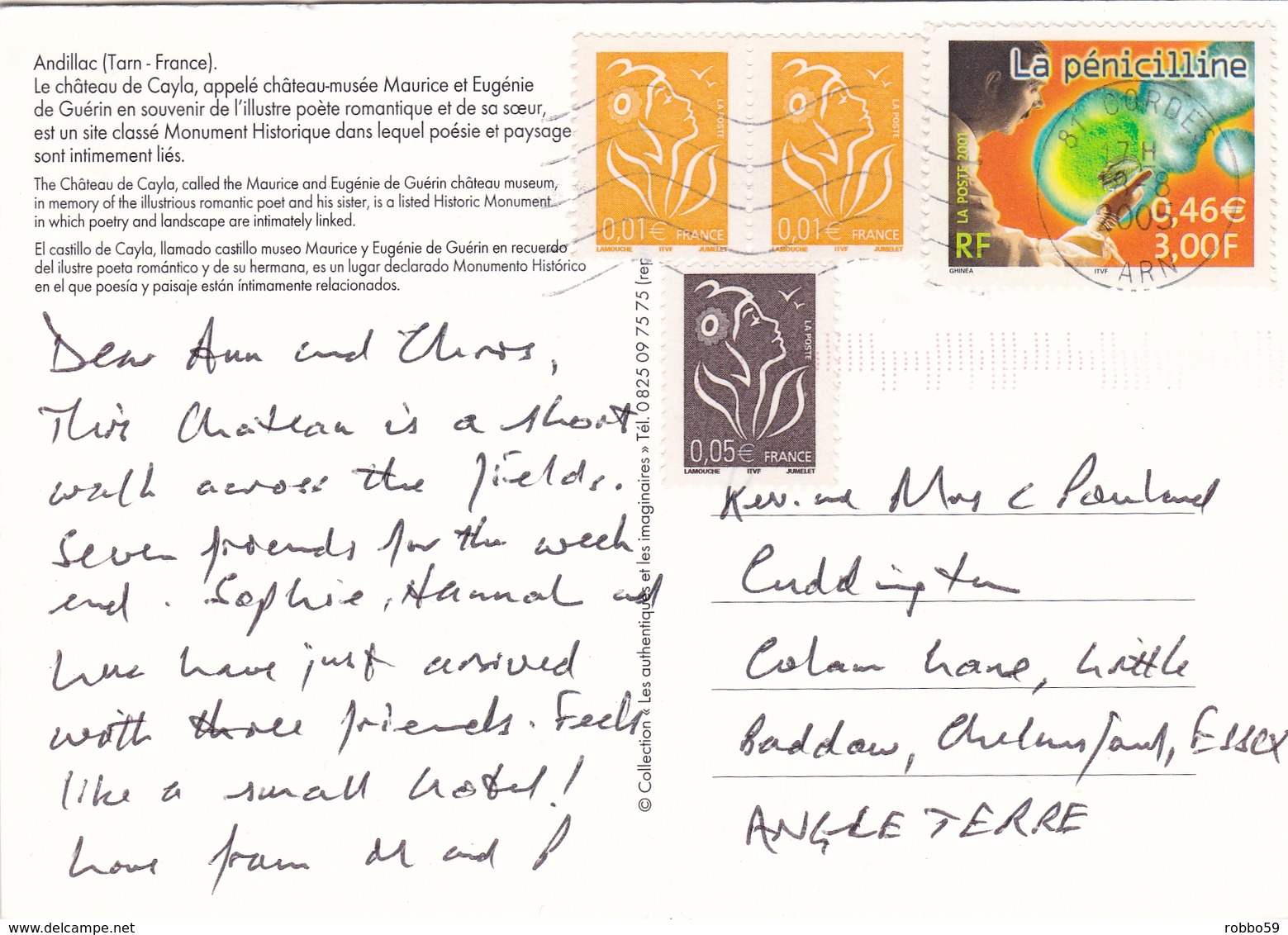 France Andillac Le Chateau Musee Postcard Cordes 2005 Postmark With Slogan Used Good Condition - Other & Unclassified