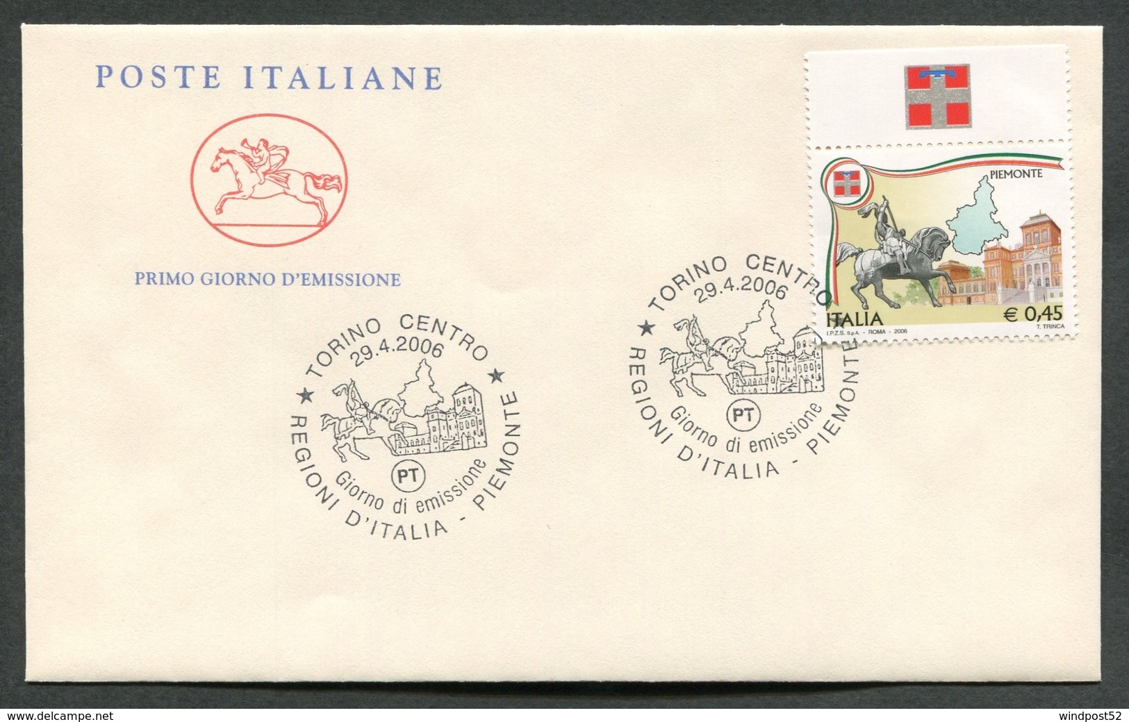 FDC ITALIA 2006 - CAVALLINO - LE REGIONI D'ITALIA - IL PIEMONTE - 373 - FDC