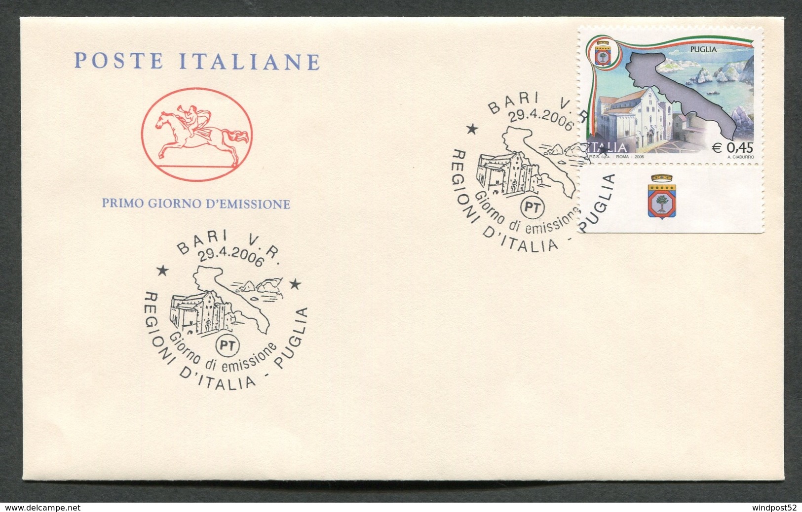 FDC ITALIA 2006 - CAVALLINO - LE REGIONI D'ITALIA - LA PUGLIA - 375 - FDC