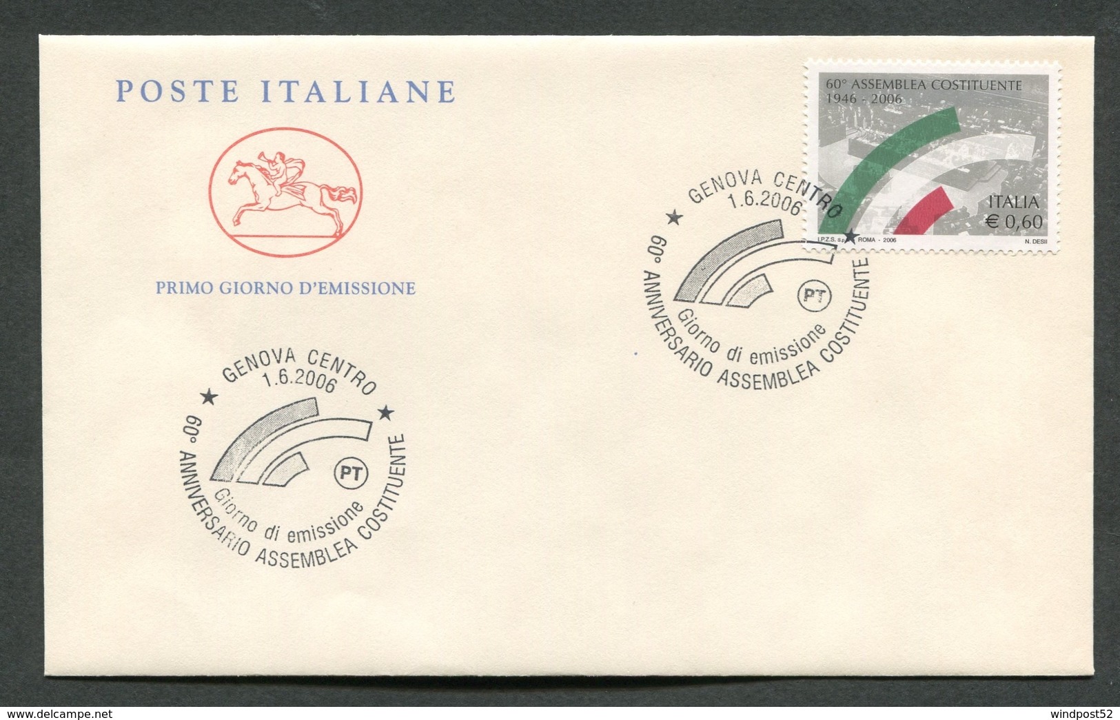 FDC ITALIA 2006 - CAVALLINO - ANNIVERSARIO ASSEMBLEA COSTITUENTE - GENOVA - 383 - FDC