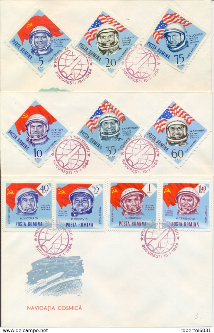 Romania 1964 FDC Space Travel Of USA And USSR On 3 Covers - Europe