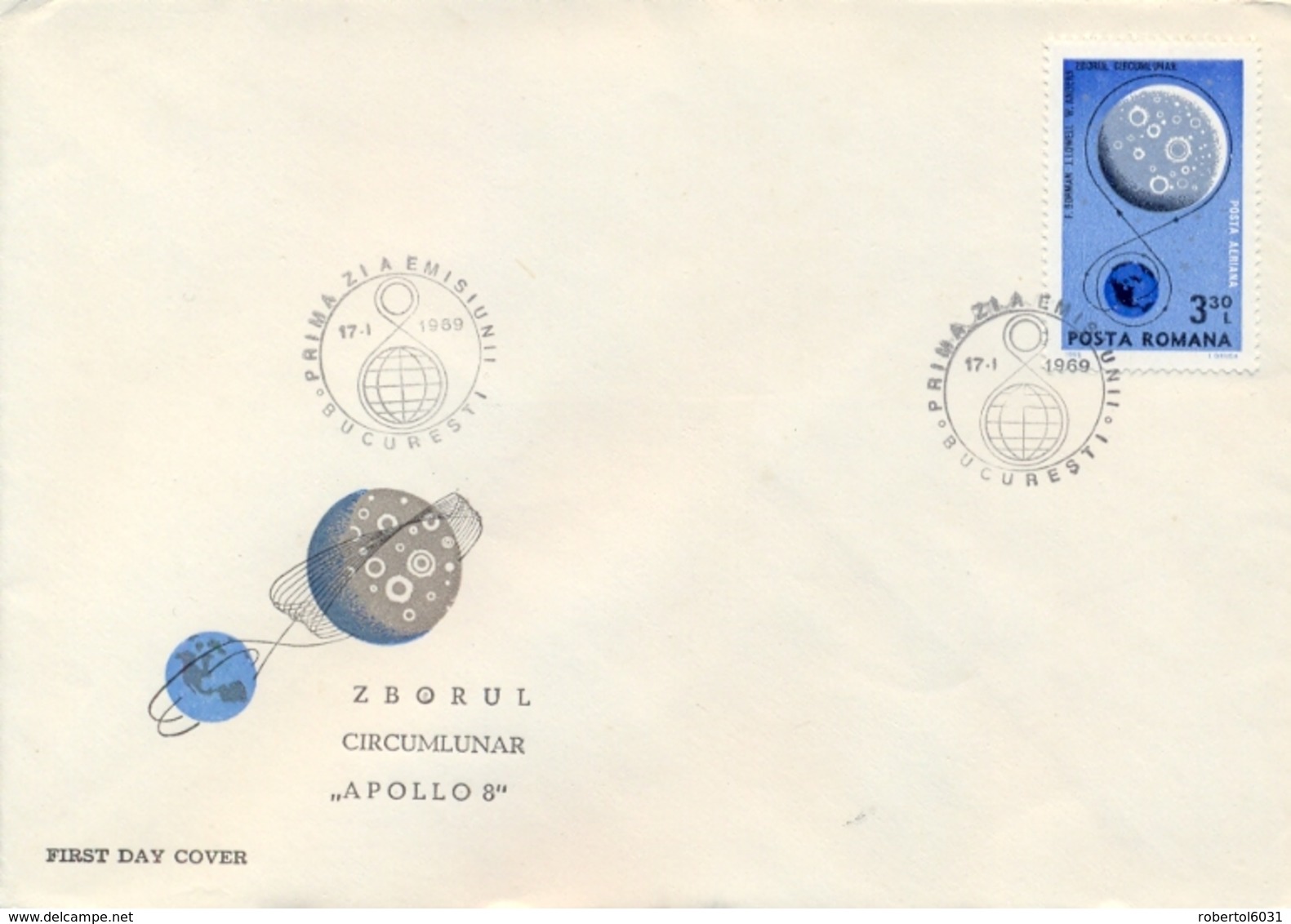 Romania 1969 FDC 1st Manned Flight Around The Moon By Apollo 8 - Europa