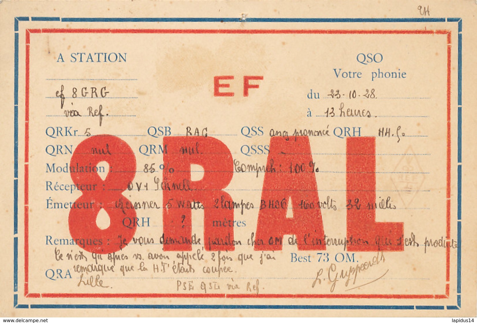 R 312    /  CARTE RADIO AMATEUR -     E  F  8  A  R  L - Radio Amateur