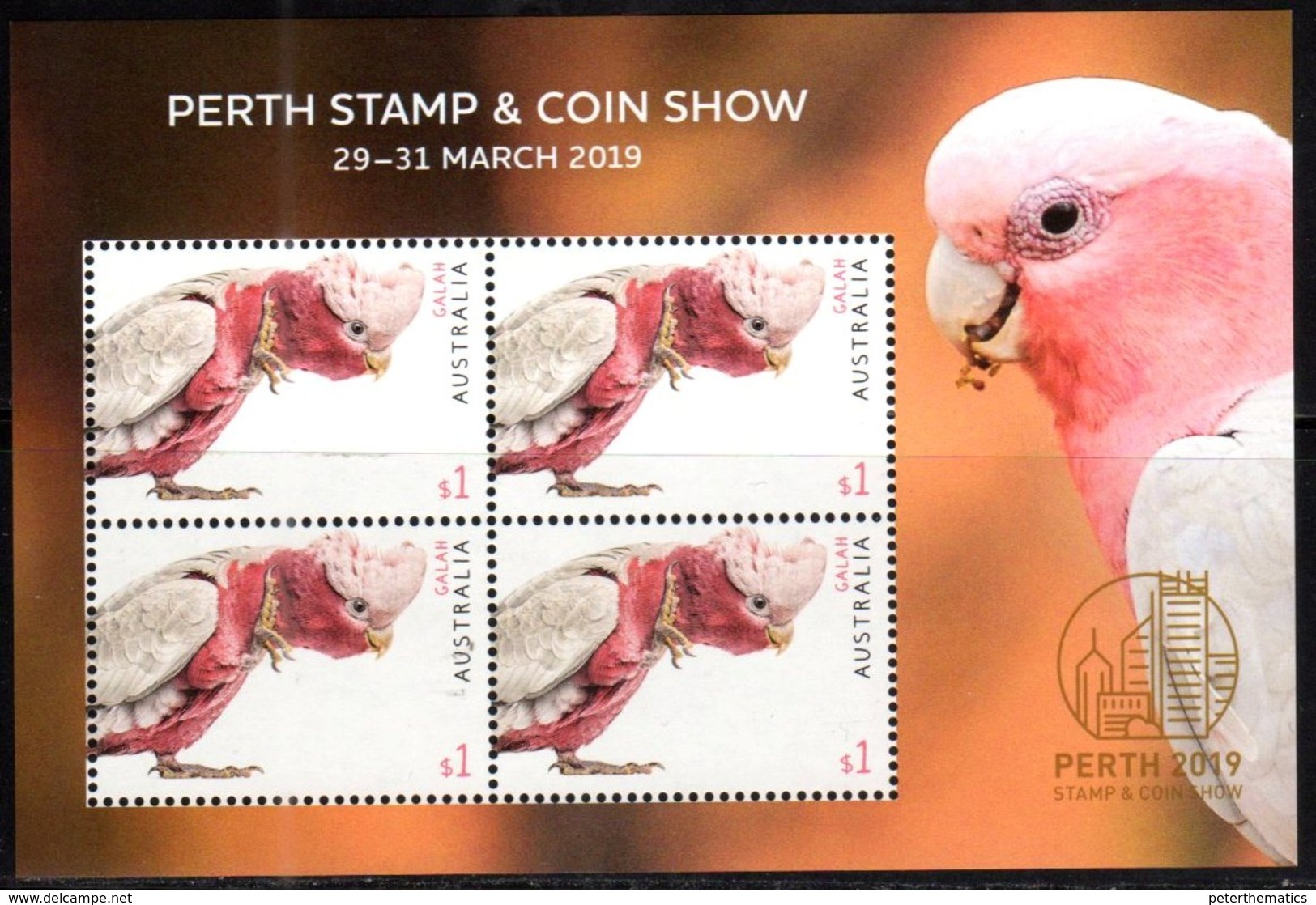 AUSTRALIA, 2019, MNH, BIRDS, PERTH STAMP AND COIN SHOW, PARROTS,  SHEETLET - Parrots