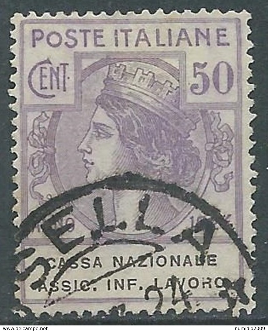 1924 REGNO ENTE PARASTATALE USATO ASSIC INF LAVORO 50 CENT SASSONE 21 - M48-7 - Franchigia