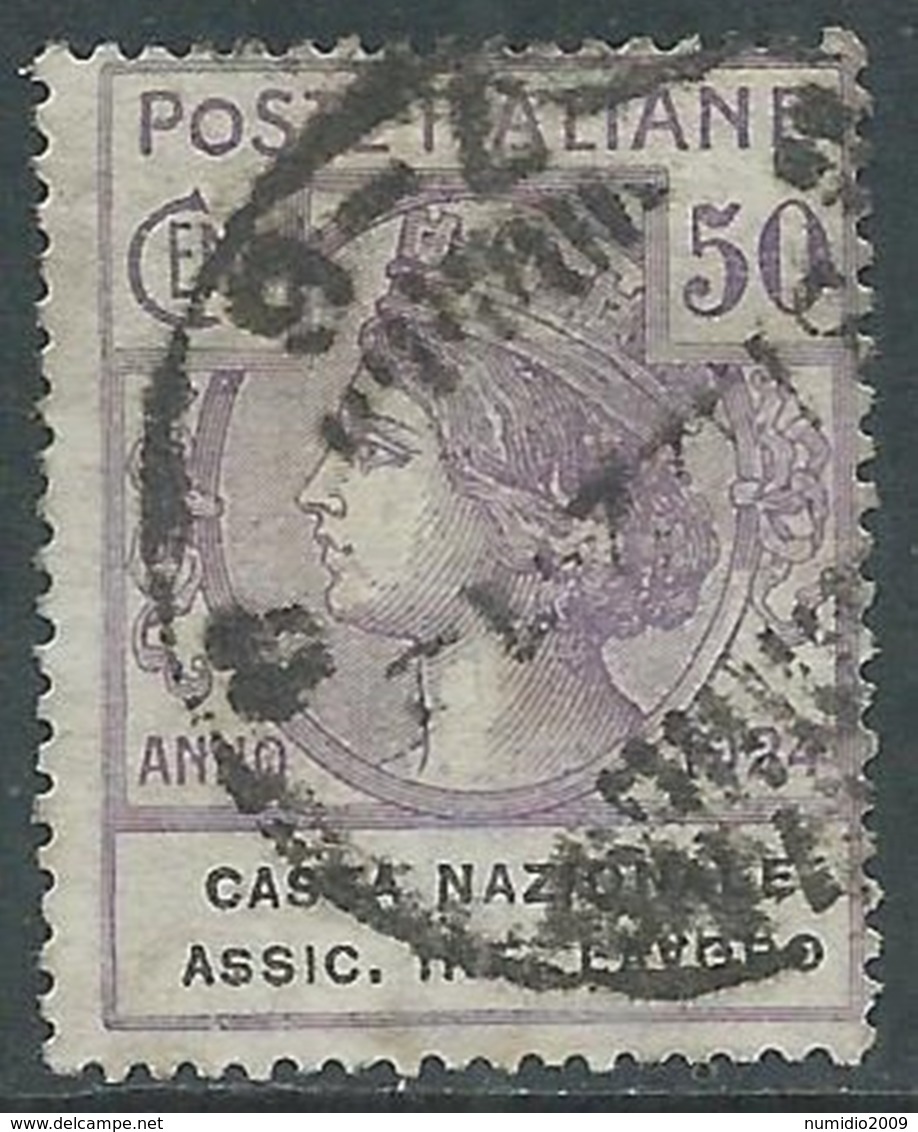 1924 REGNO ENTE PARASTATALE USATO ASSIC INF LAVORO 50 CENT SASSONE 21 - M49-2 - Franchigia