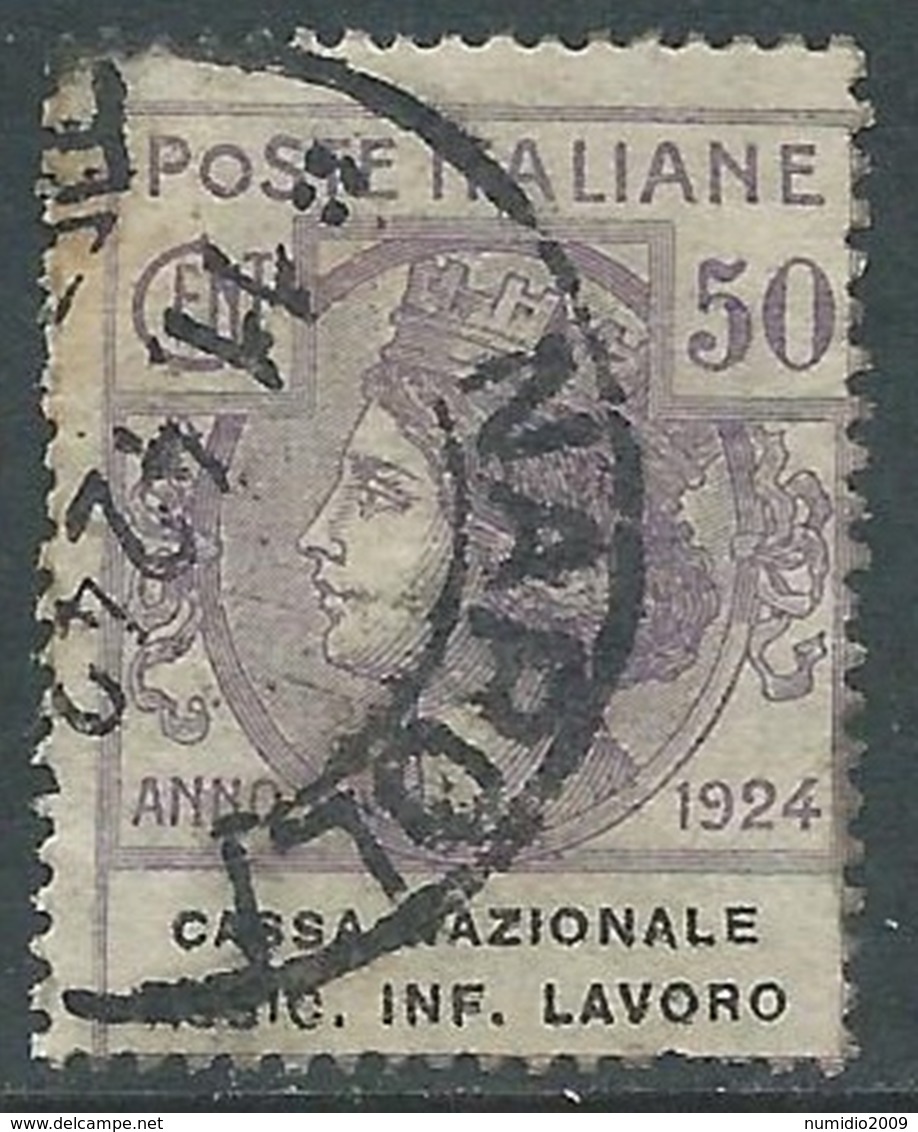 1924 REGNO ENTE PARASTATALE USATO ASSIC INF LAVORO 50 CENT SASSONE 21 - M49-3 - Franchigia