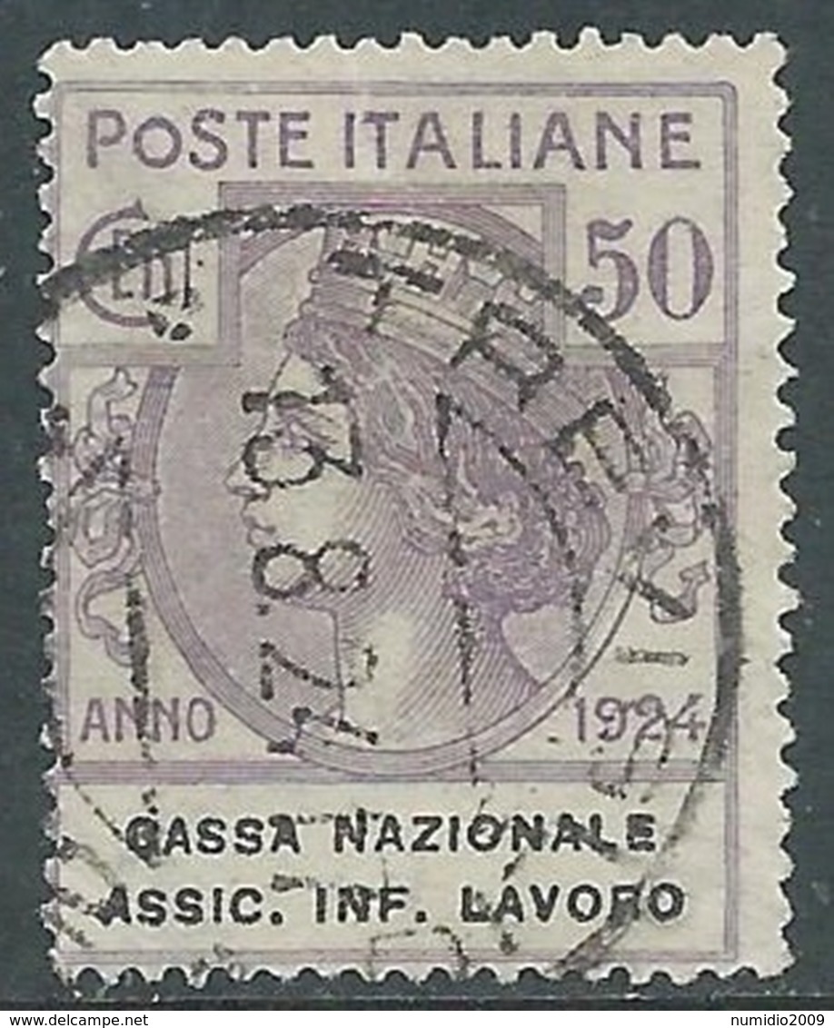 1924 REGNO ENTE PARASTATALE USATO ASSIC INF LAVORO 50 CENT SASSONE 21 - M49-4 - Franchigia