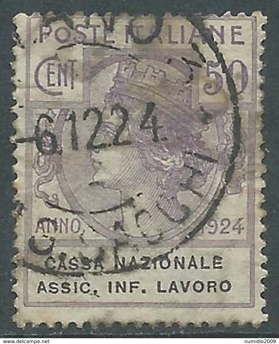 1924 REGNO ENTE PARASTATALE USATO ASSIC INF LAVORO 50 CENT SASSONE 21 - M49-5 - Franchigia