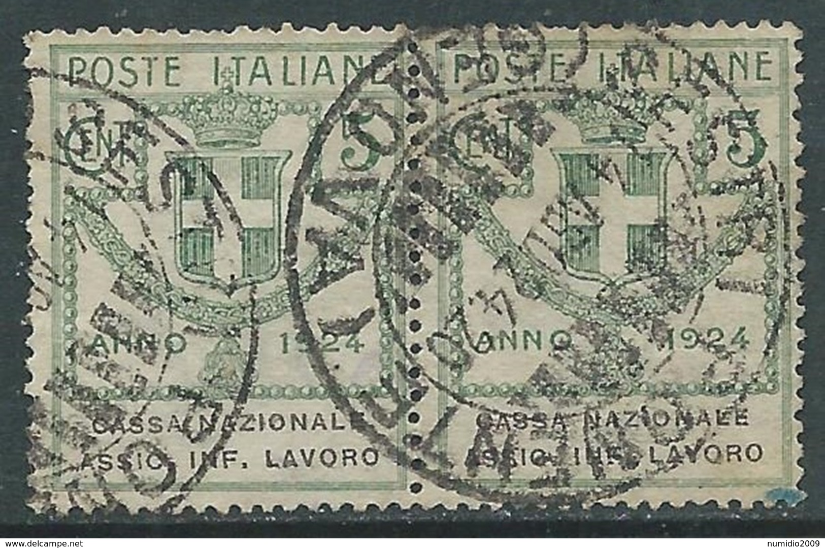 1924 REGNO ENTE PARASTATALE USATO ASSIC INF LAVORO 5 CENT SASS 17 COPPIA - M49-8 - Franchigia