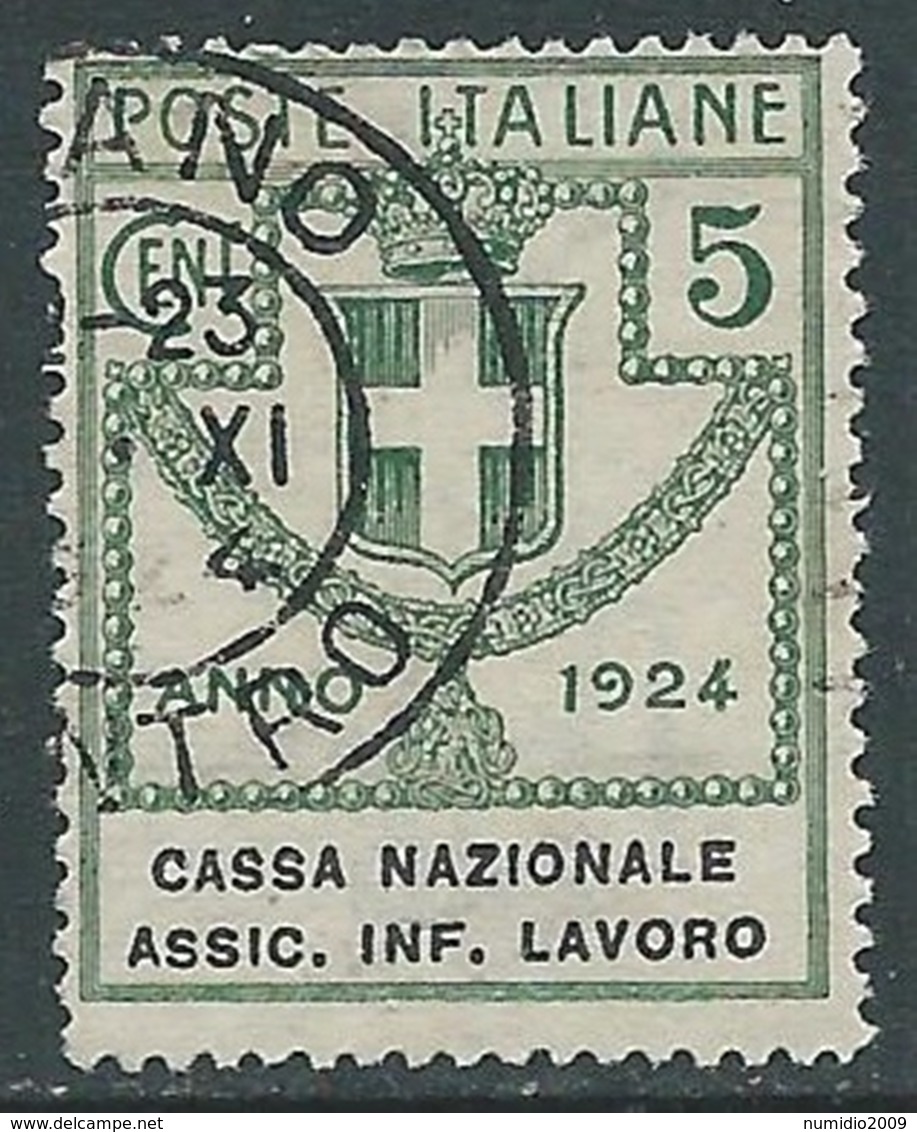 1924 REGNO ENTE PARASTATALE USATO ASSIC INF LAVORO 5 CENT SASSONE 17 - M48-7 - Franchigia