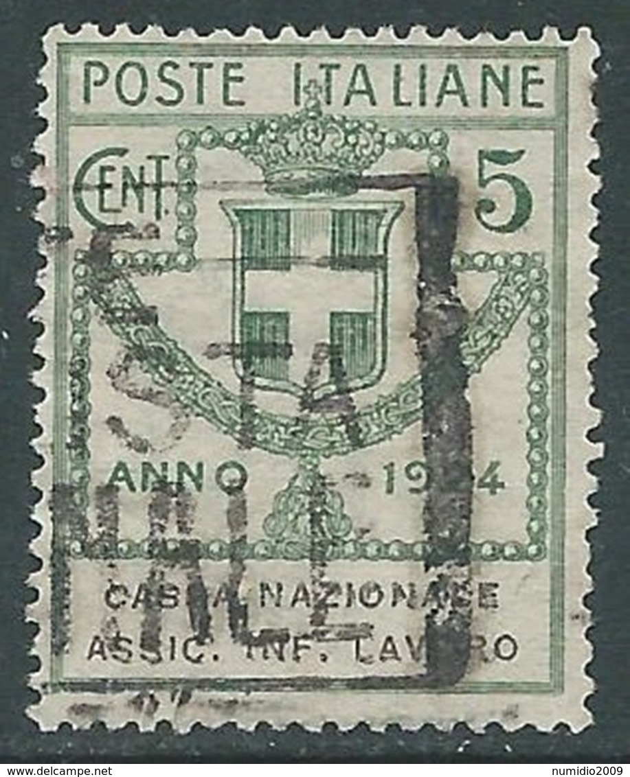 1924 REGNO ENTE PARASTATALE USATO ASSIC INF LAVORO 5 CENT SASSONE 17 - M49 - Franchigia