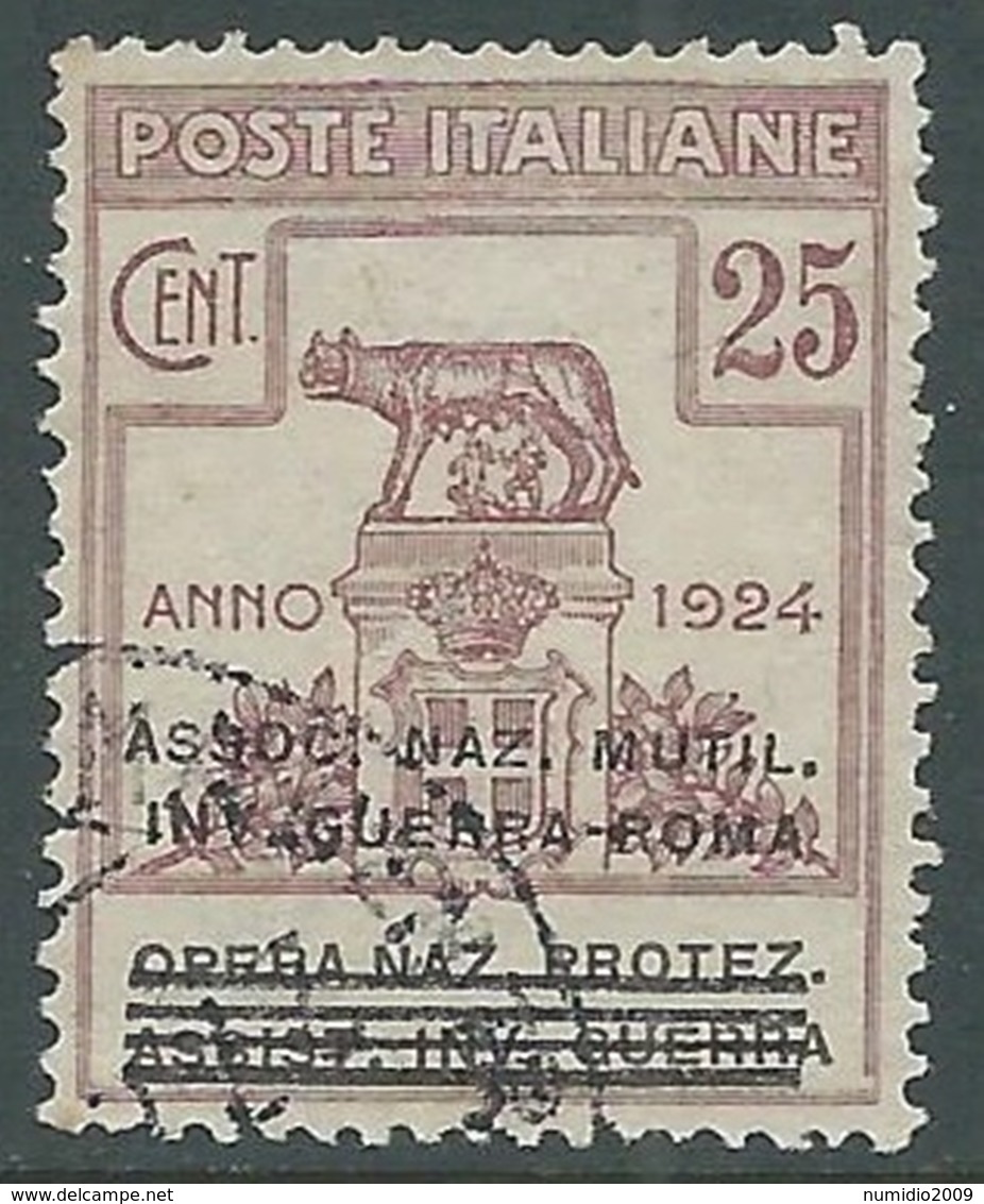 1924 REGNO ENTE PARASTATALE USATO INV GUERRA ROMA 25 CENT SASSONE 72 - M48-3 - Franchigia