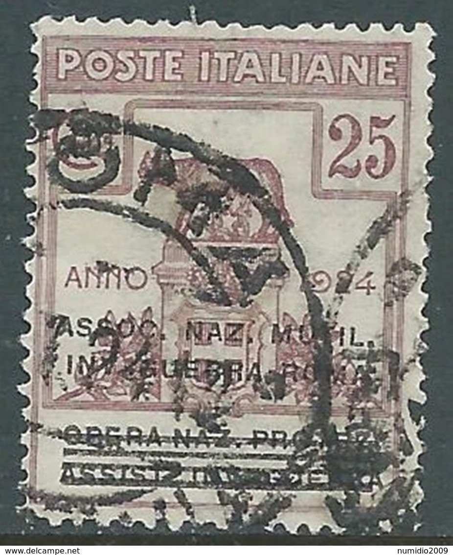 1924 REGNO ENTE PARASTATALE USATO INV GUERRA ROMA 25 CENT SASSONE 72 - M48-7 - Portofreiheit