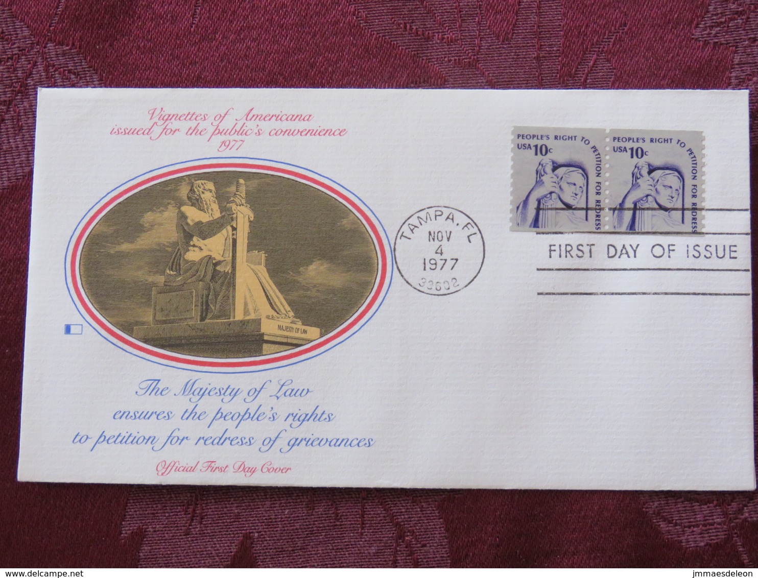 USA 1977 FDC Cover Tampa - U.S. Bicentennial - Majesty Of Law - Right To Petition For Redress (coil) - Lettres & Documents