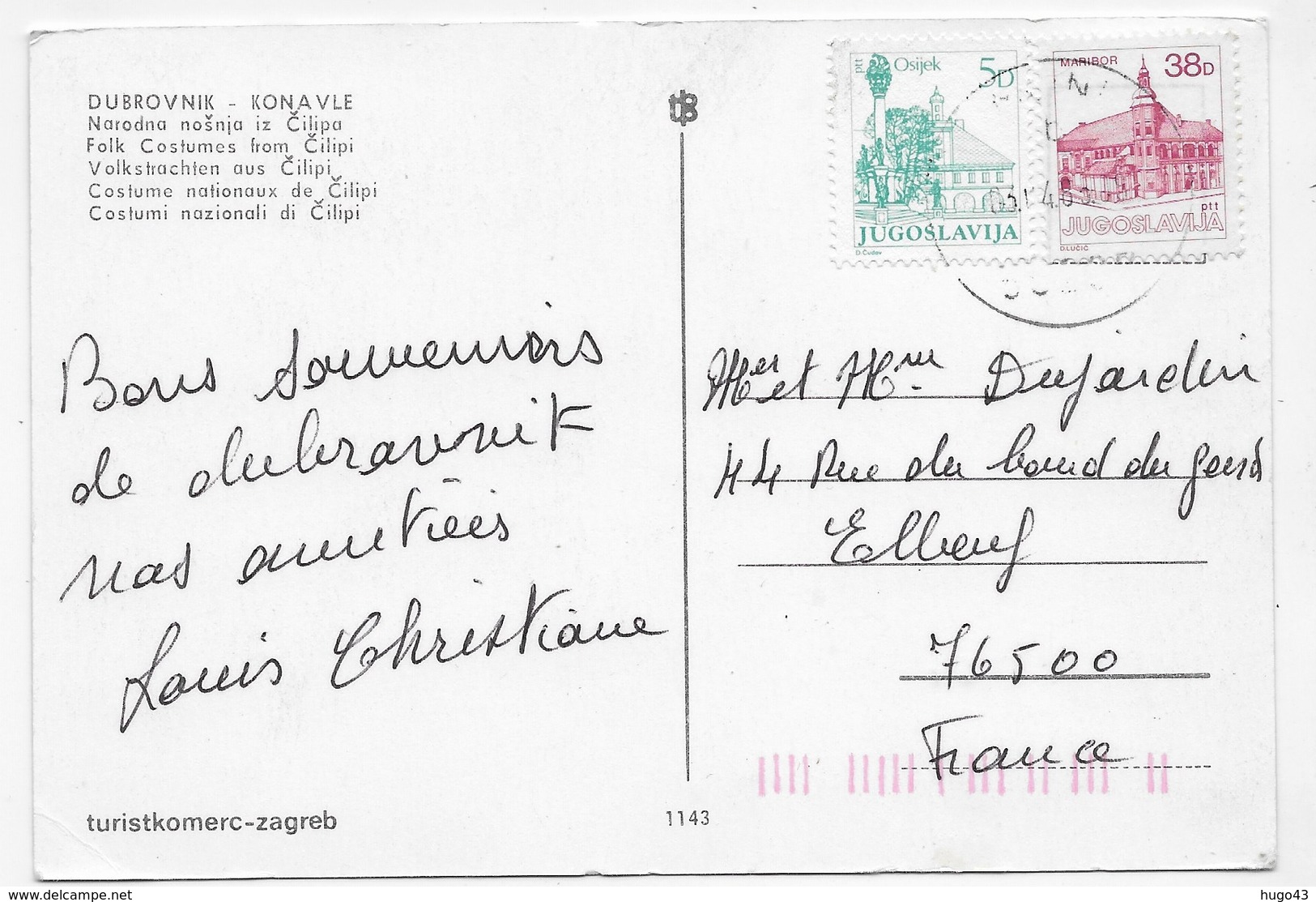 (RECTO / VERSO) DUBROVNIK - COSTUMES NATIONAUX DE CILIPI - BEAUX TIMBRES - FORMAT CPA VOYAGEE - Croatie