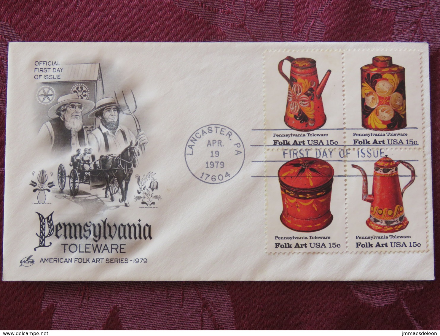 USA 1979 FDC Cover Lancaster - Folk Art - Pennsylvania Toleware - Set - Horse Cart - Lettres & Documents