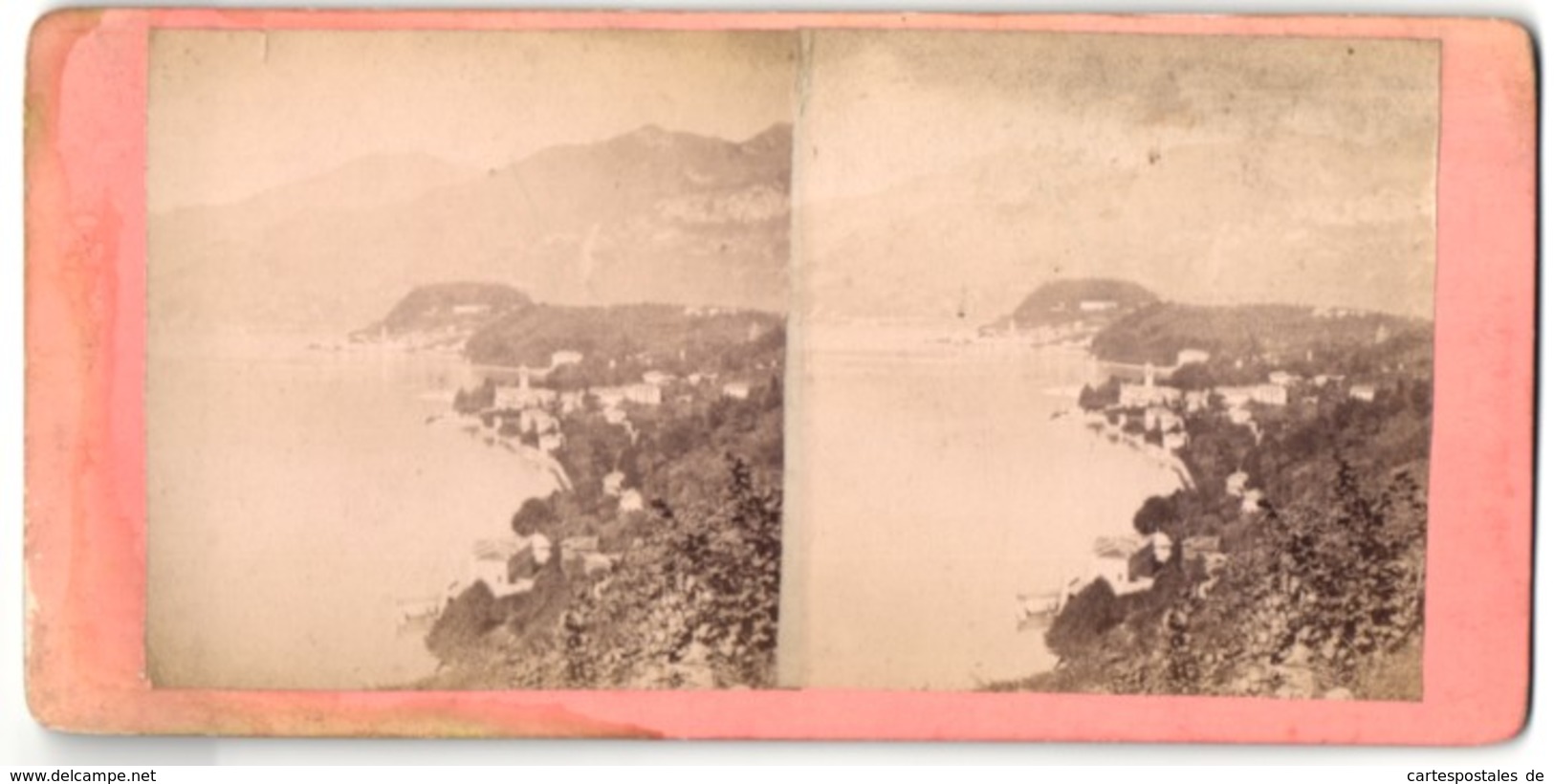 Stereo-Foto Unbekannter Fotograf, Ansicht Bellagio, Küstenpanorama - Stereoscopio