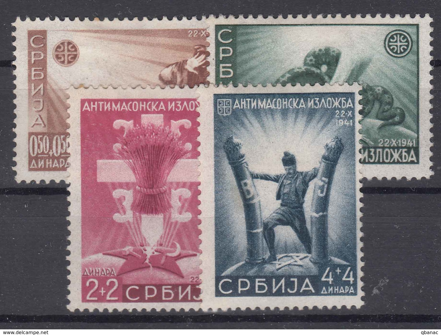 Germany Occupation Of Serbia - Serbien 1942 Anti Masonic Stamps Mi#58-61 Mint Hinged, Gum Disturbance - Occupation 1938-45