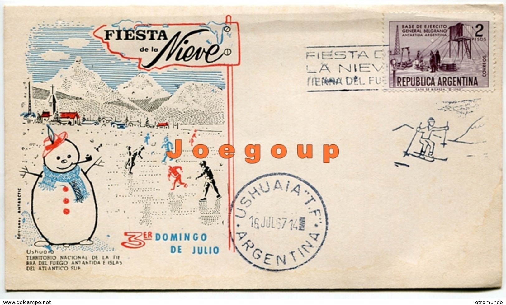 Sobre Envelope Fiesta De La Nieve Ushuaia Tierra Del Fuego Argentina 1967 - Used Stamps