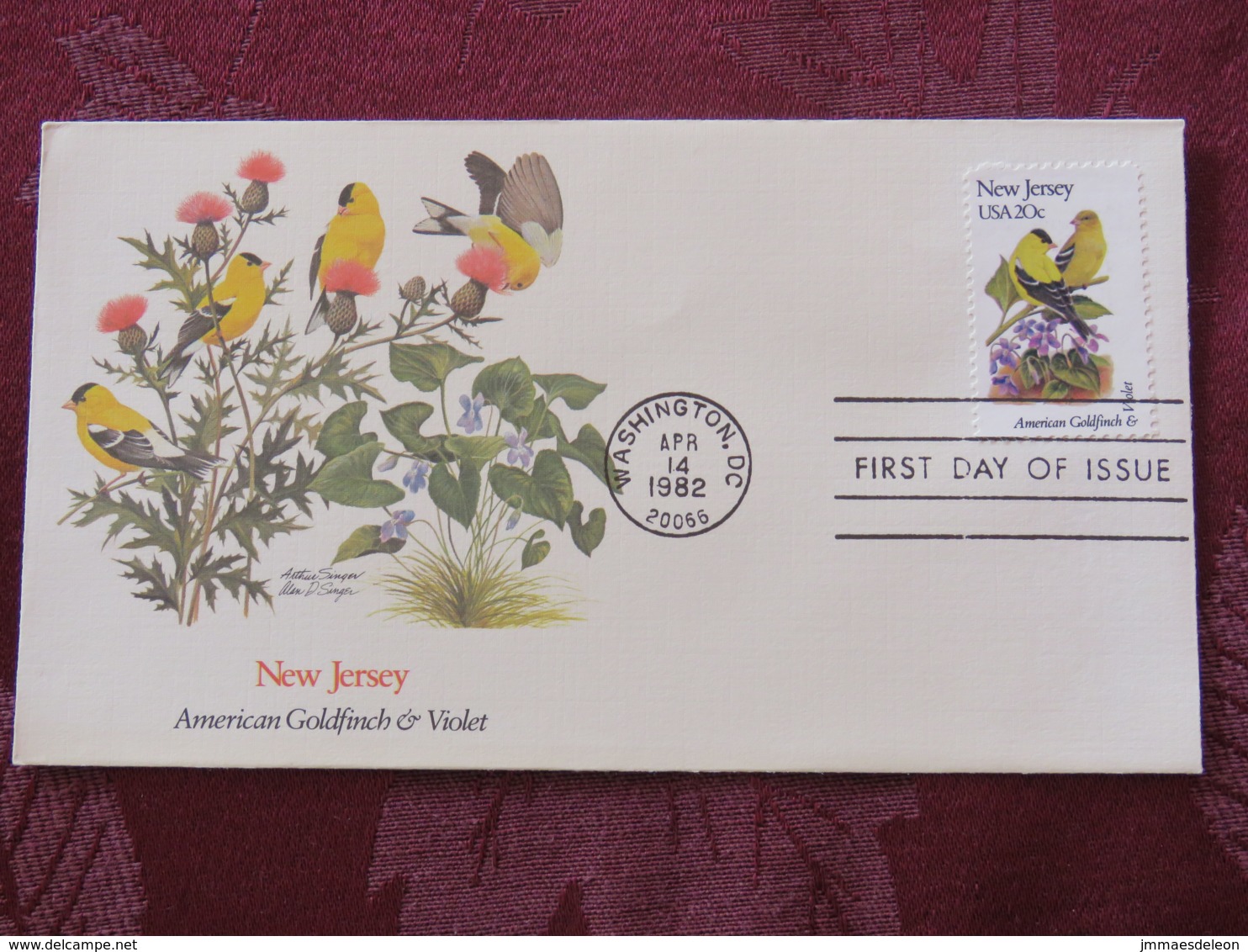 USA 1982 FDC Cover Washington - New Jersey State Bird And Flower - Goldfinch - Violet - Lettres & Documents