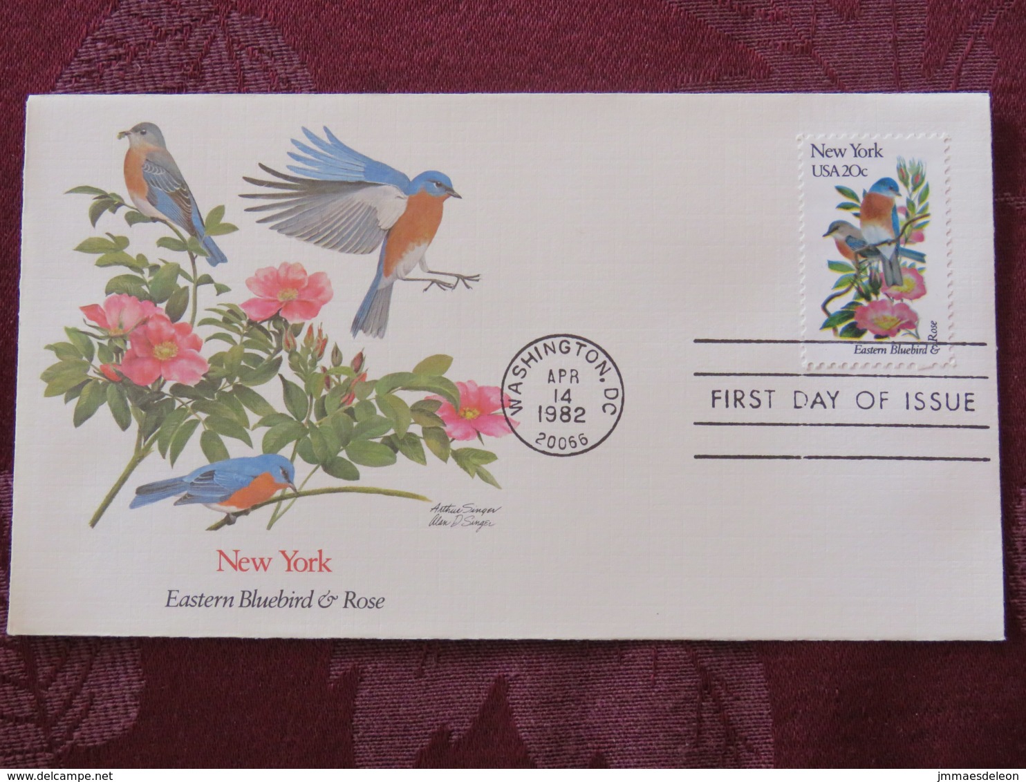 USA 1982 FDC Cover Washington - New York State Bird And Flower - Bluebird - Rose - Lettres & Documents