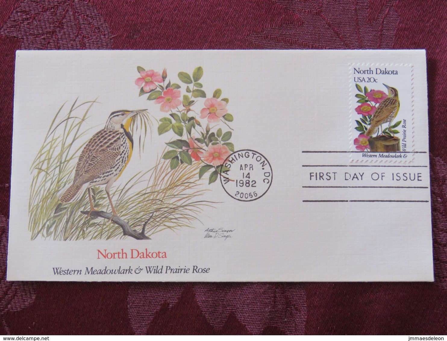 USA 1982 FDC Cover Washington - North Dakota State Bird And Flower - Rose - Lettres & Documents