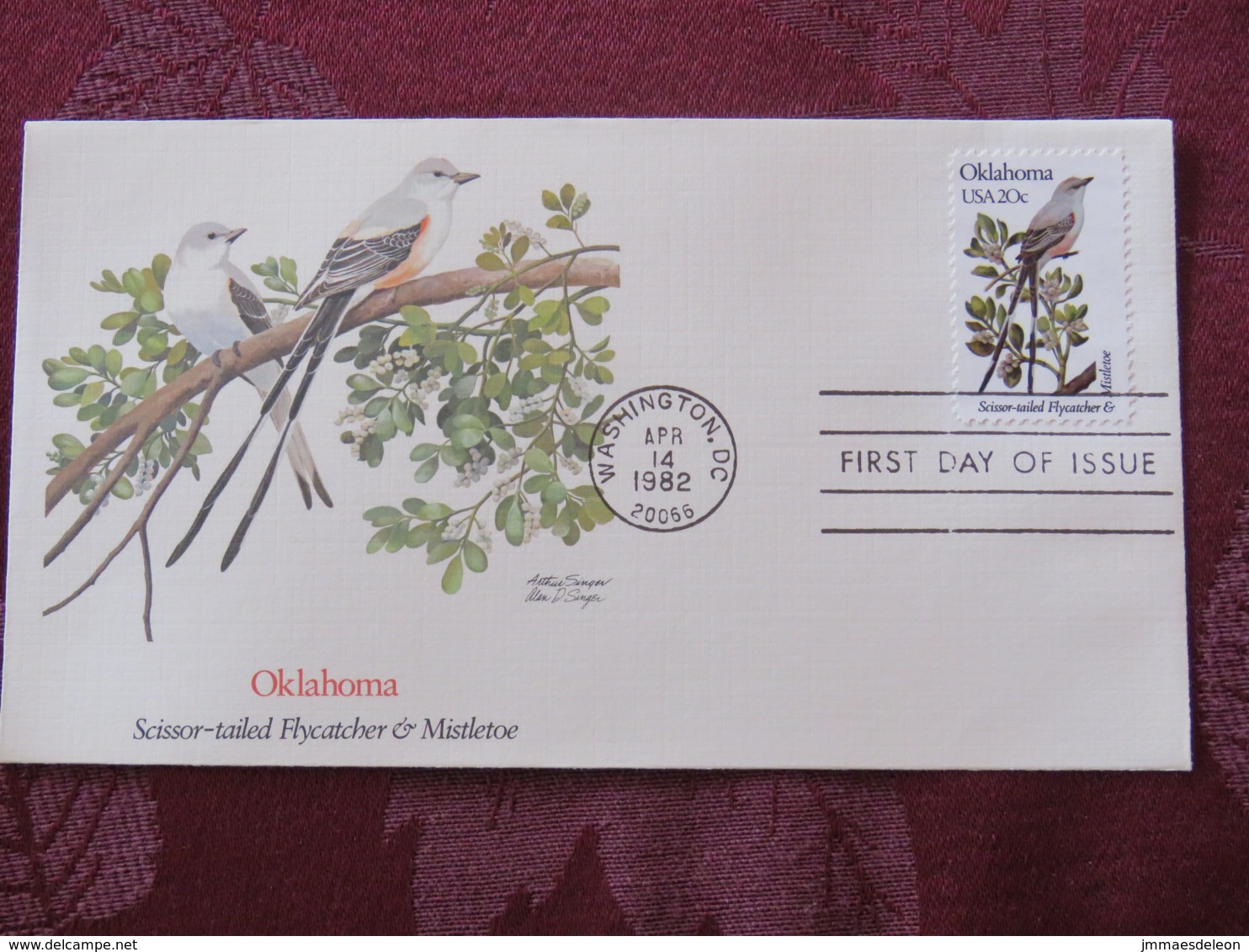 USA 1982 FDC Cover Washington - Oklahoma State Bird And Flower - Flycatcher - Mistletoe - Lettres & Documents