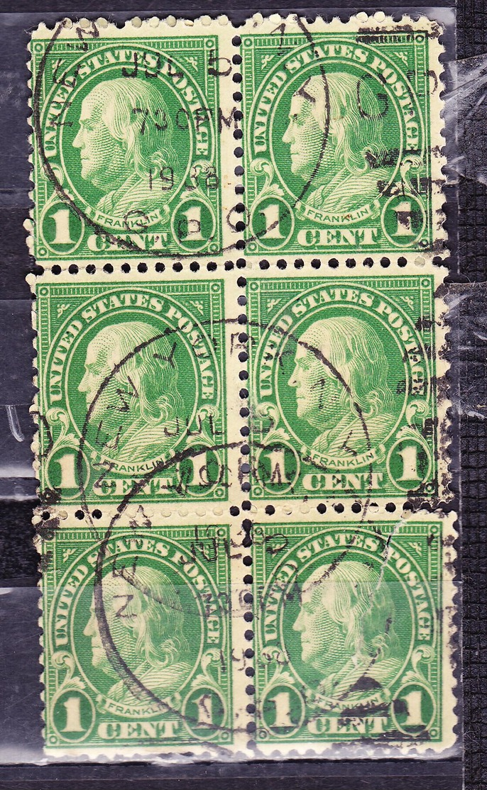 UNITED STATES 1922-1925 BENJAMIN FRANKLIN 1 CENT GREEN BLOCK 6 CANCELLED SC# 552 - Used Stamps