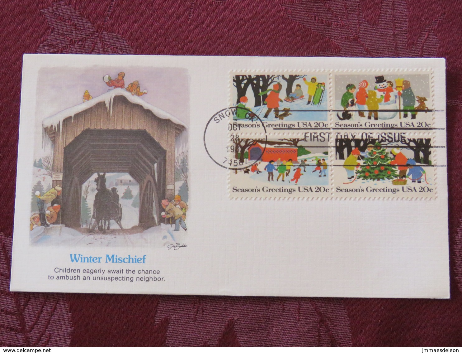 USA 1982 FDC Cover Snow - Season'sGreetings - Set - Horse - Lettres & Documents